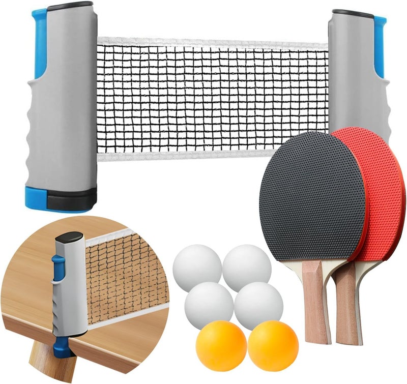 PROMFMOVE Ping Pong Paddles Set, Portable Table Tennis Paddles Set with Retractable Tennis Net, 2 Rackets, 6 Balls and Carry Bag for Indoor/Outdoor Games - Image 1